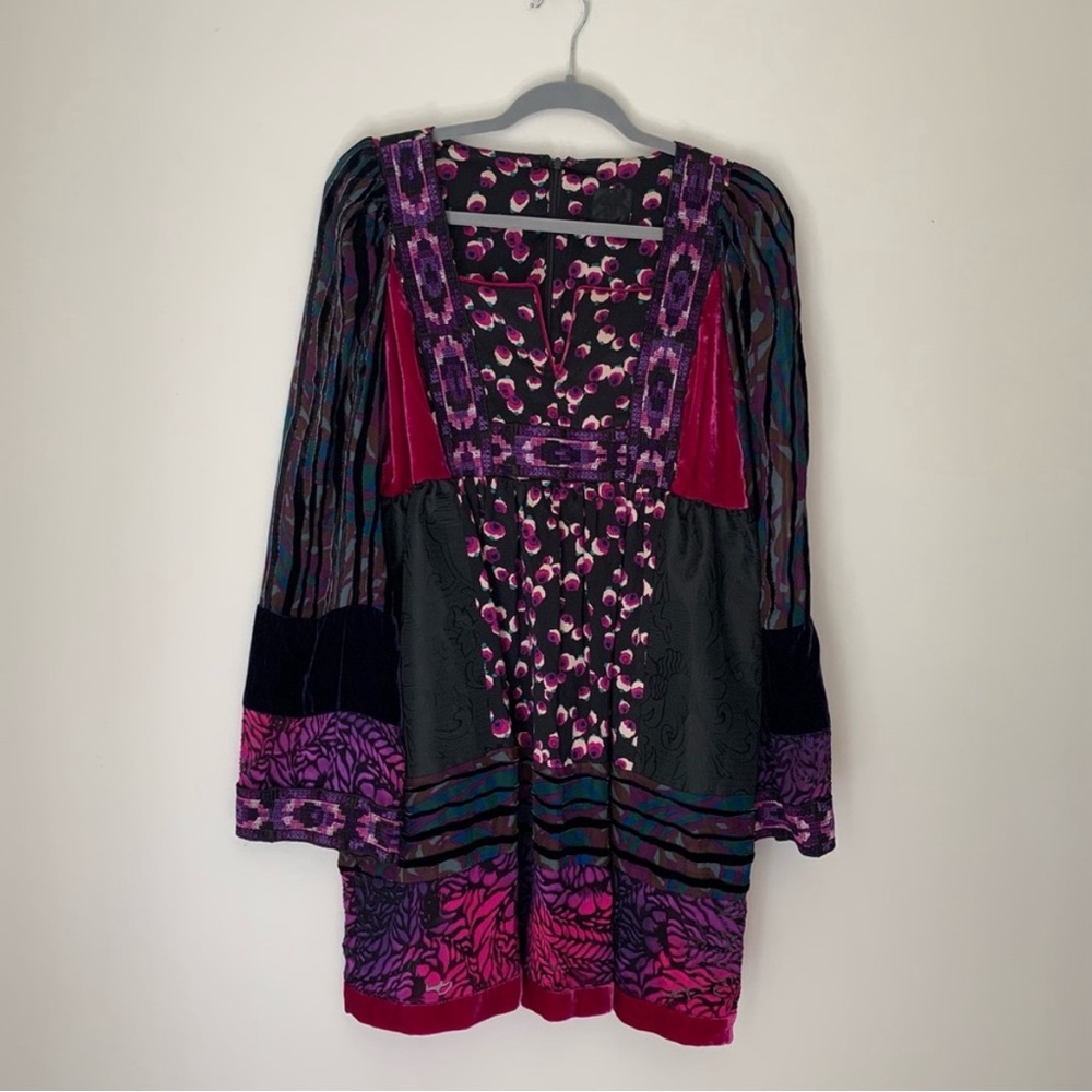 Anna Sui black floral silk dress 8